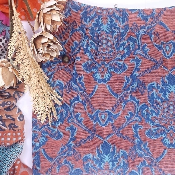 Tulle Blue Orange Coral Patterned Skirt Sz S - Picture 3 of 11